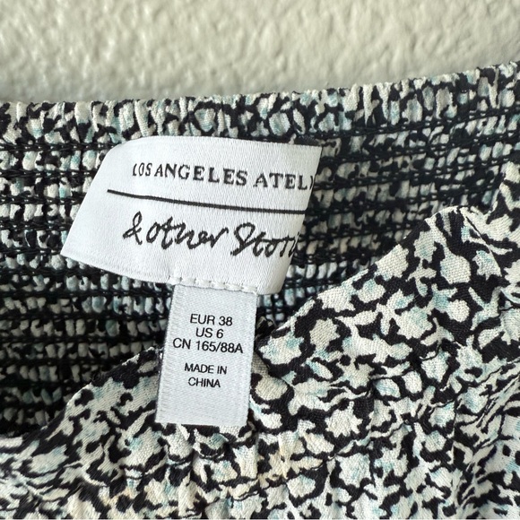 & Other Stories Black White Floral Midi Dress Puff Sleeve Button Front Size 6 - Picture 6 of 15